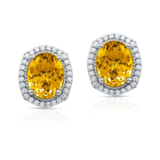 Honeylight Citrine Diamond Halo Earrings