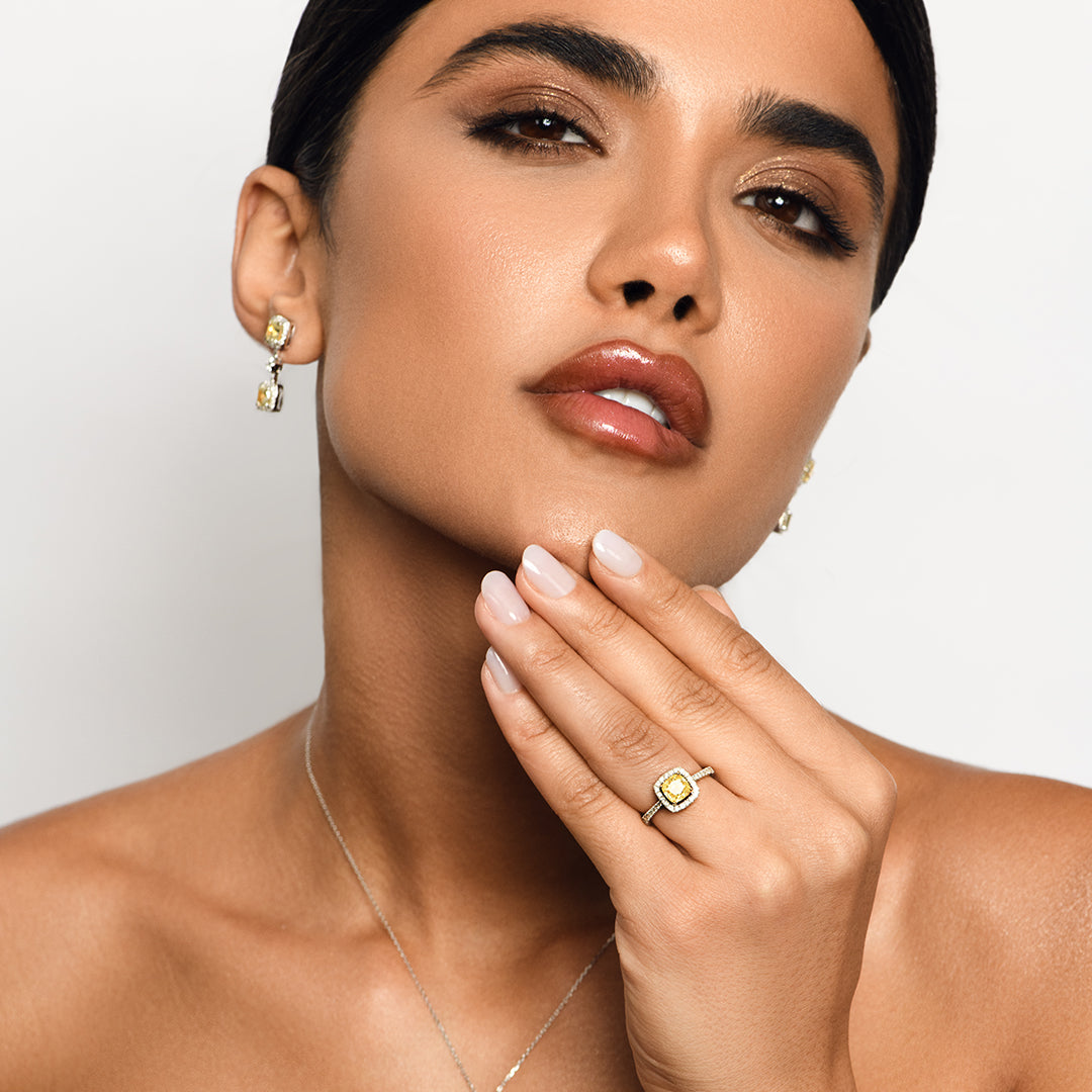 Fancy Yellow Cushion Diamond Halo Ring