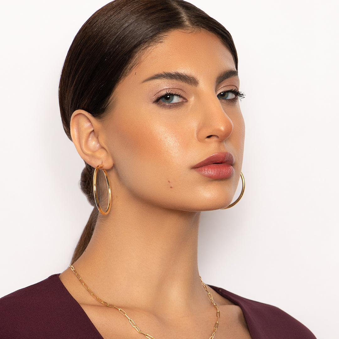 Slim 18K Yellow Gold Hoop Earrings - Large