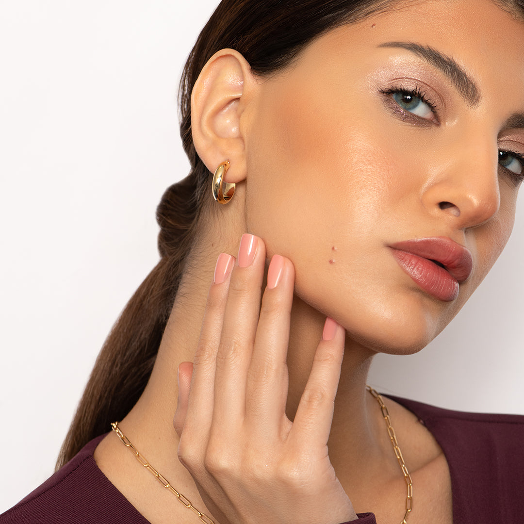 Classic Domed 18K Yellow Gold Huggie Hoop Earrings