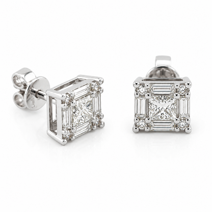 Imperia Princess Diamond Stud Earrings in 18K White Gold