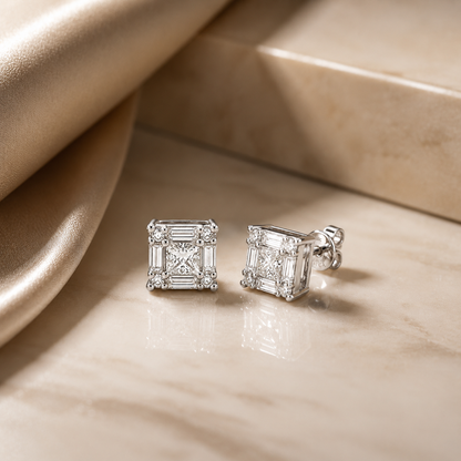 Imperia Princess Diamond Stud Earrings in 18K White Gold | Buy Dimaond jewellery 