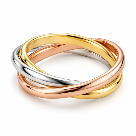 Trinity Interlocking 18K Tri-Colour Gold Ring