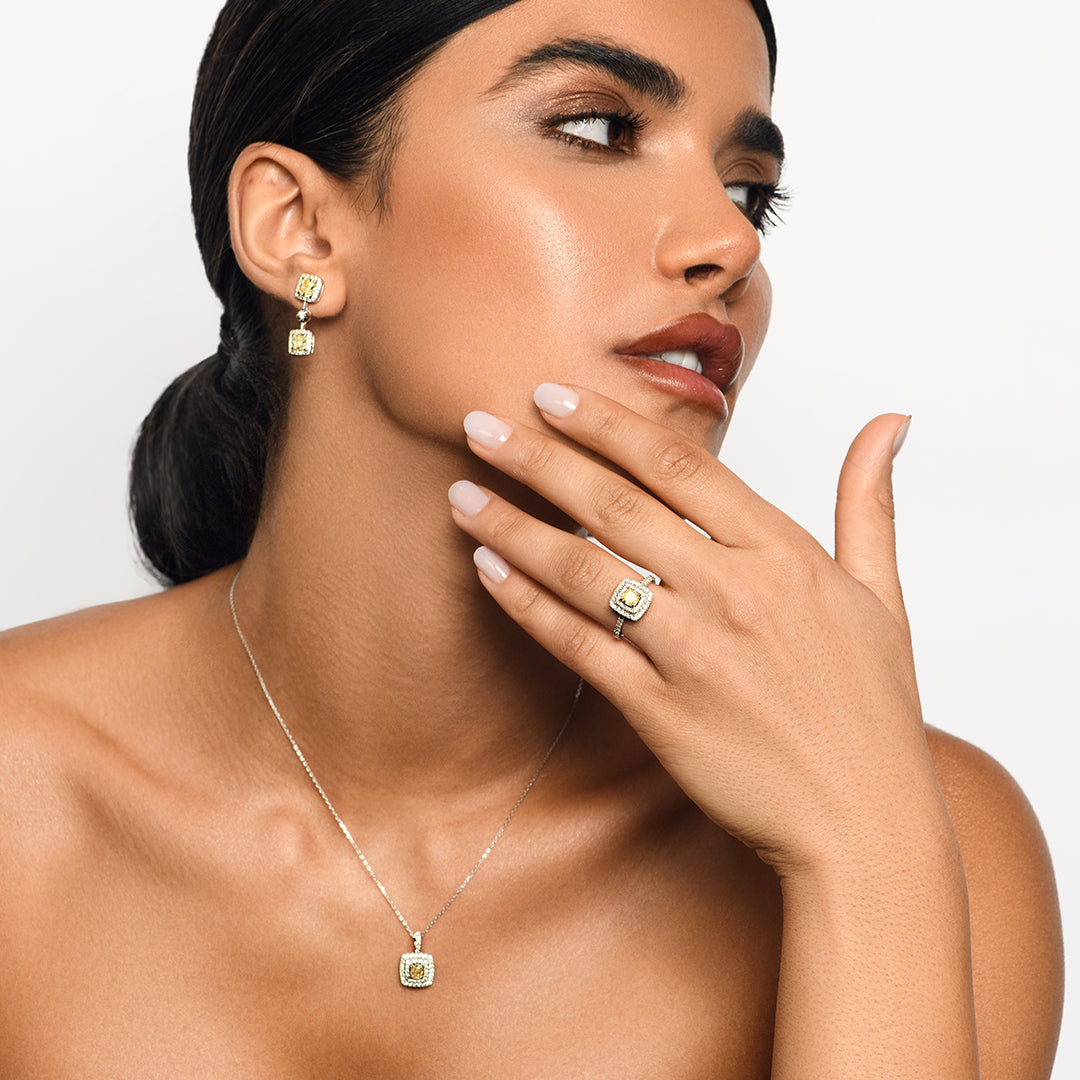 Fancy Yellow Cushion Diamond Double Halo Ring
