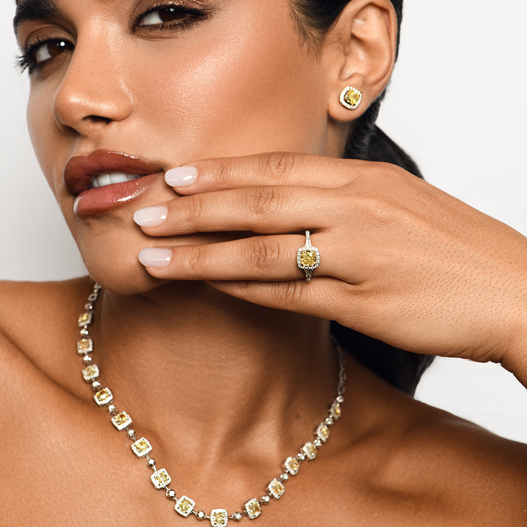 Cushion Halo Fancy Yellow Diamond Ring
