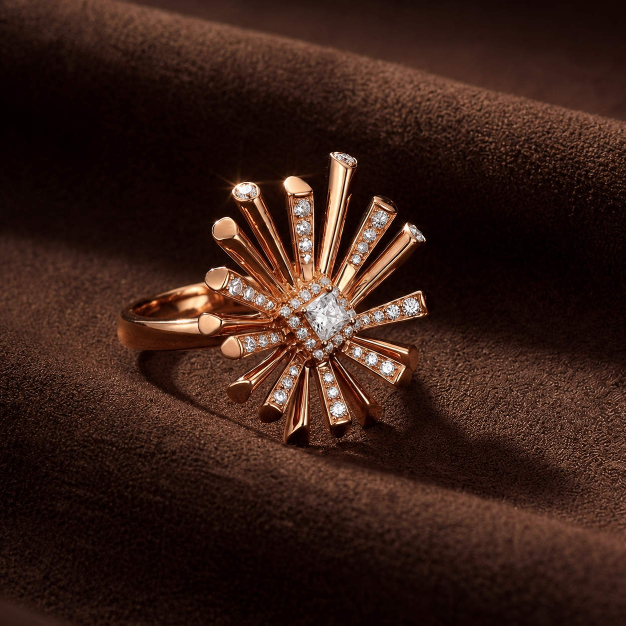 Carine Starburst Diamond Ring in 18K Rose Gold (Small)
