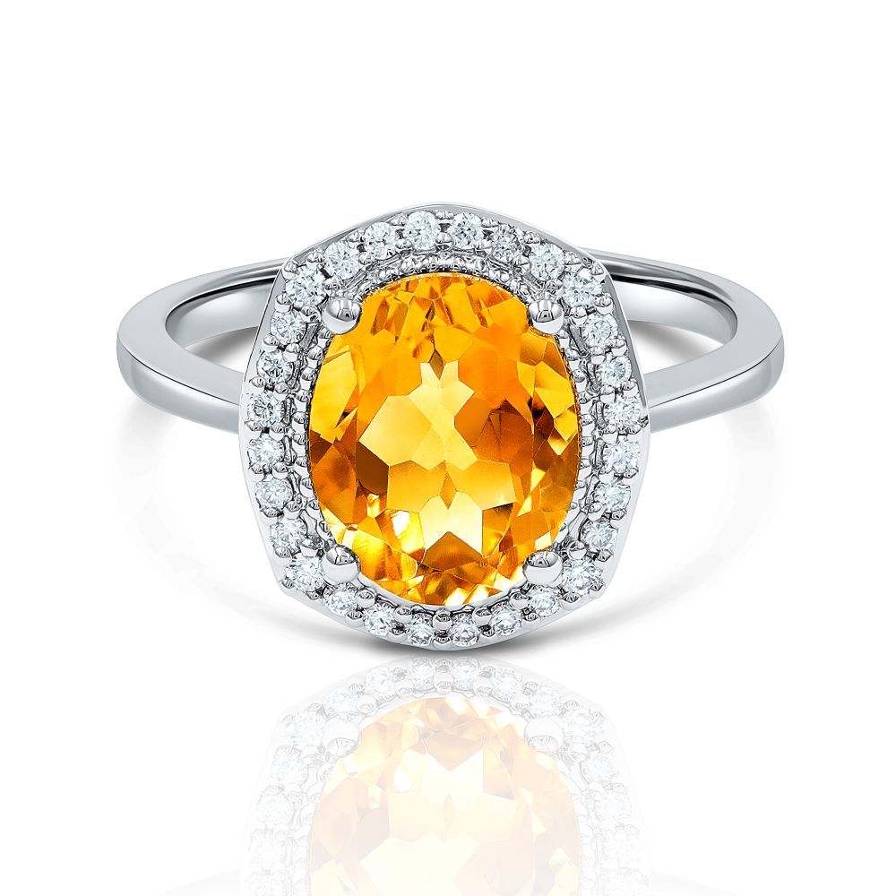Honeylight Citrine Diamond Halo Ring in 18K White Gold