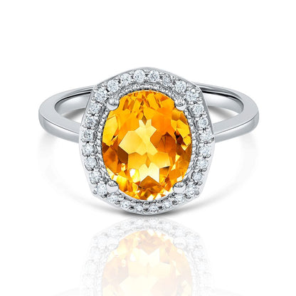 Honeylight Citrine Diamond Halo Ring in 18K White Gold
