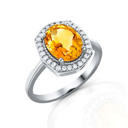 Honeylight Citrine Diamond Halo Ring in 18K White Gold