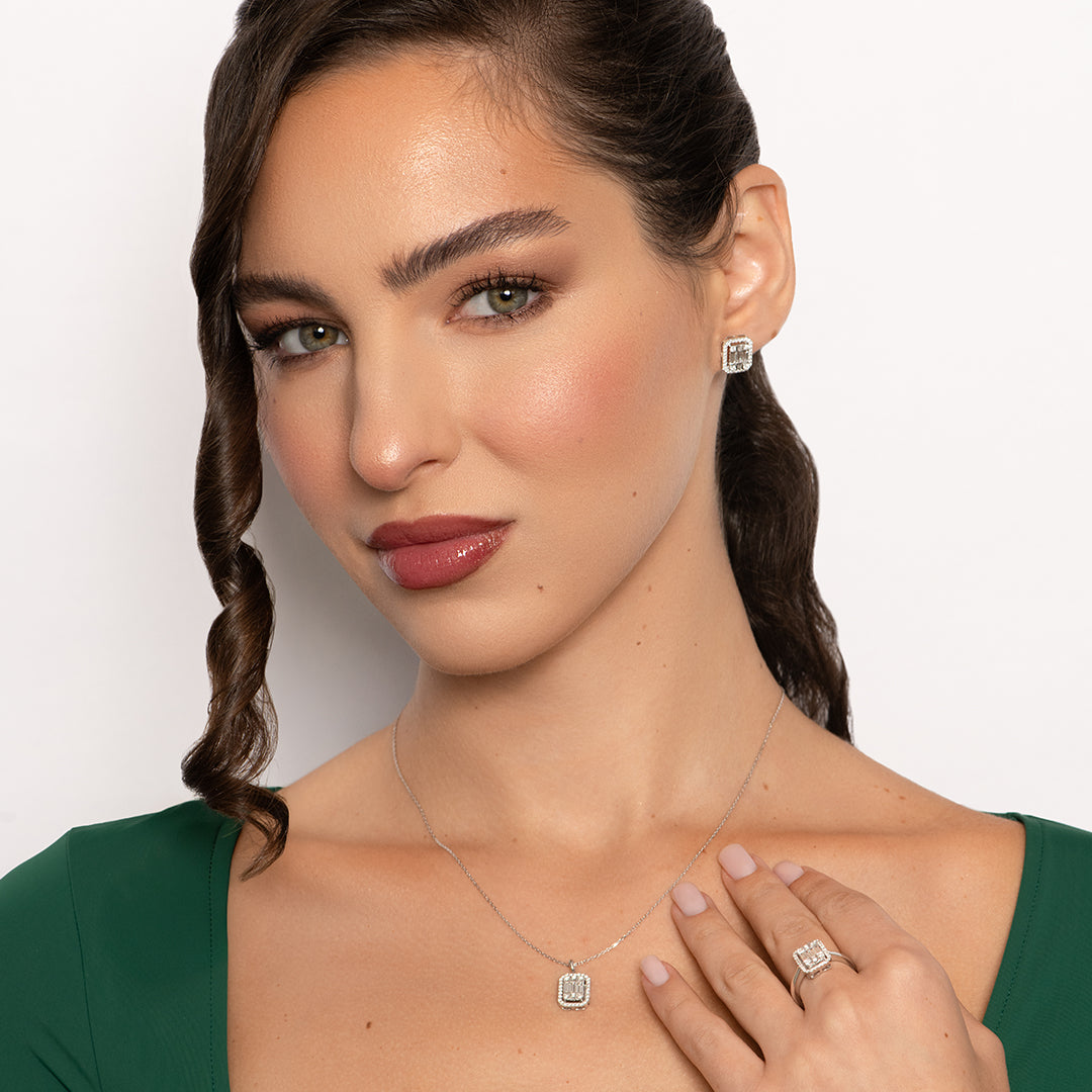 Mirage 1.5 Ct Look Emerald Cut Diamond Pendant in 18K White Gold