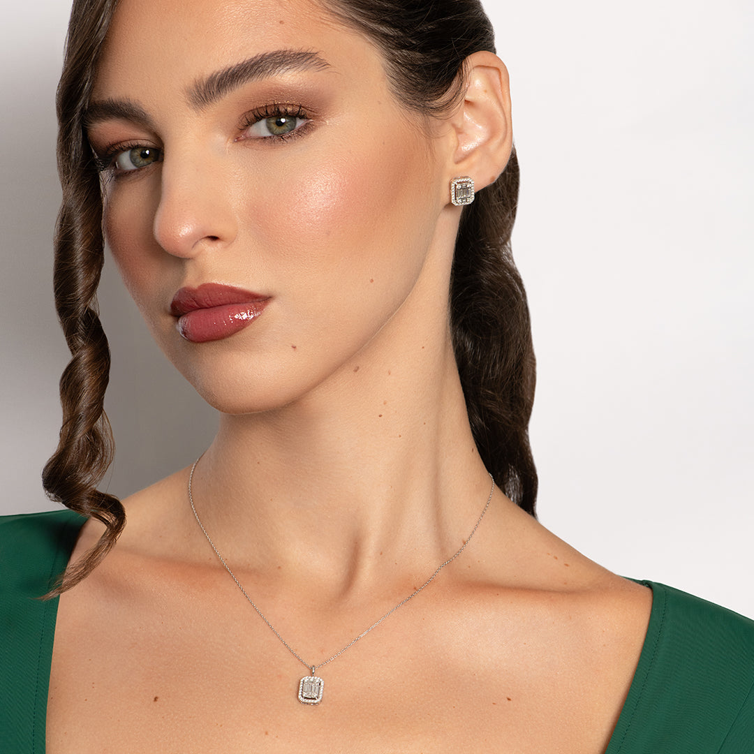 Mirage 2 Ct Look Emerald Cut Diamond Pendant in 18K White Gold