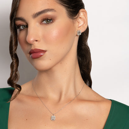 Mirage 2 Ct Look Emerald Cut Diamond Pendant in 18K White Gold