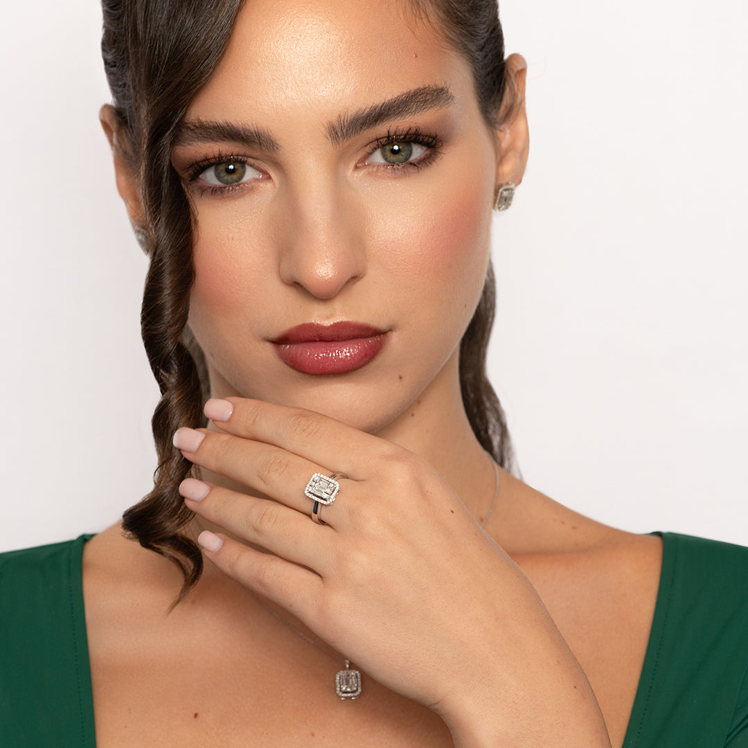 Mirage 2 Ct Look Emerald Cut Diamond Ring