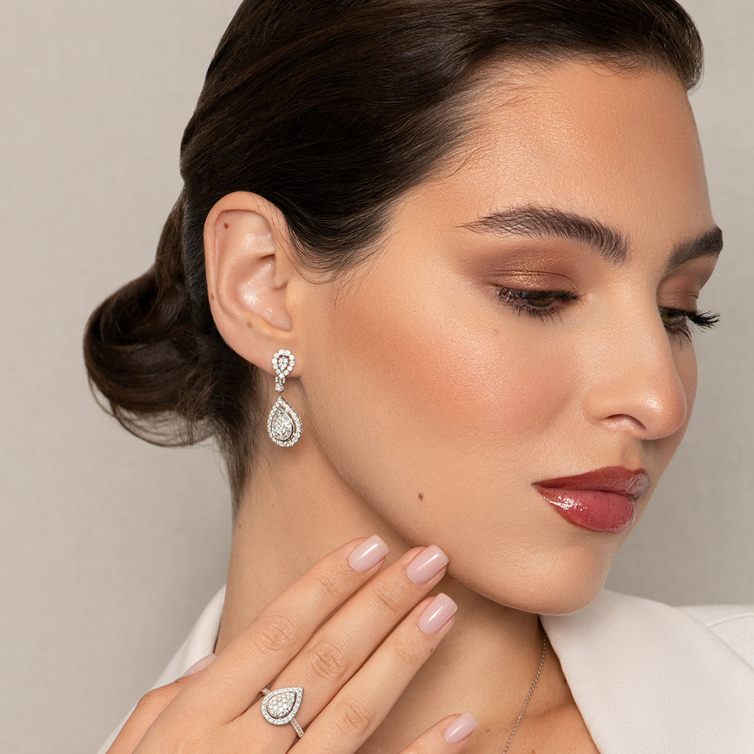 Mirage Double Pear Drop Diamond Earrings in White Gold