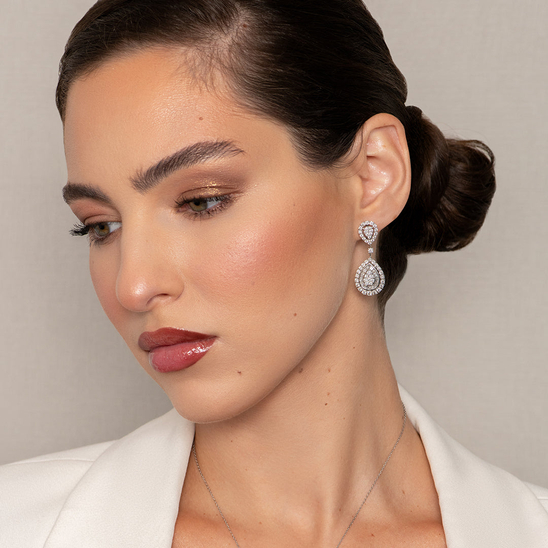 Mirage Large Diamond Pear Drop Earrings in White Gold