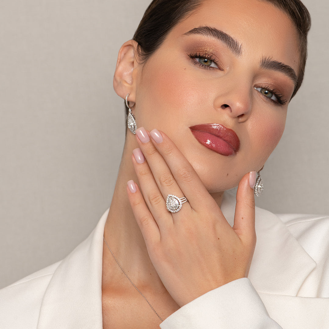 Mirage Pear Diamond Engagement Ring in White Gold