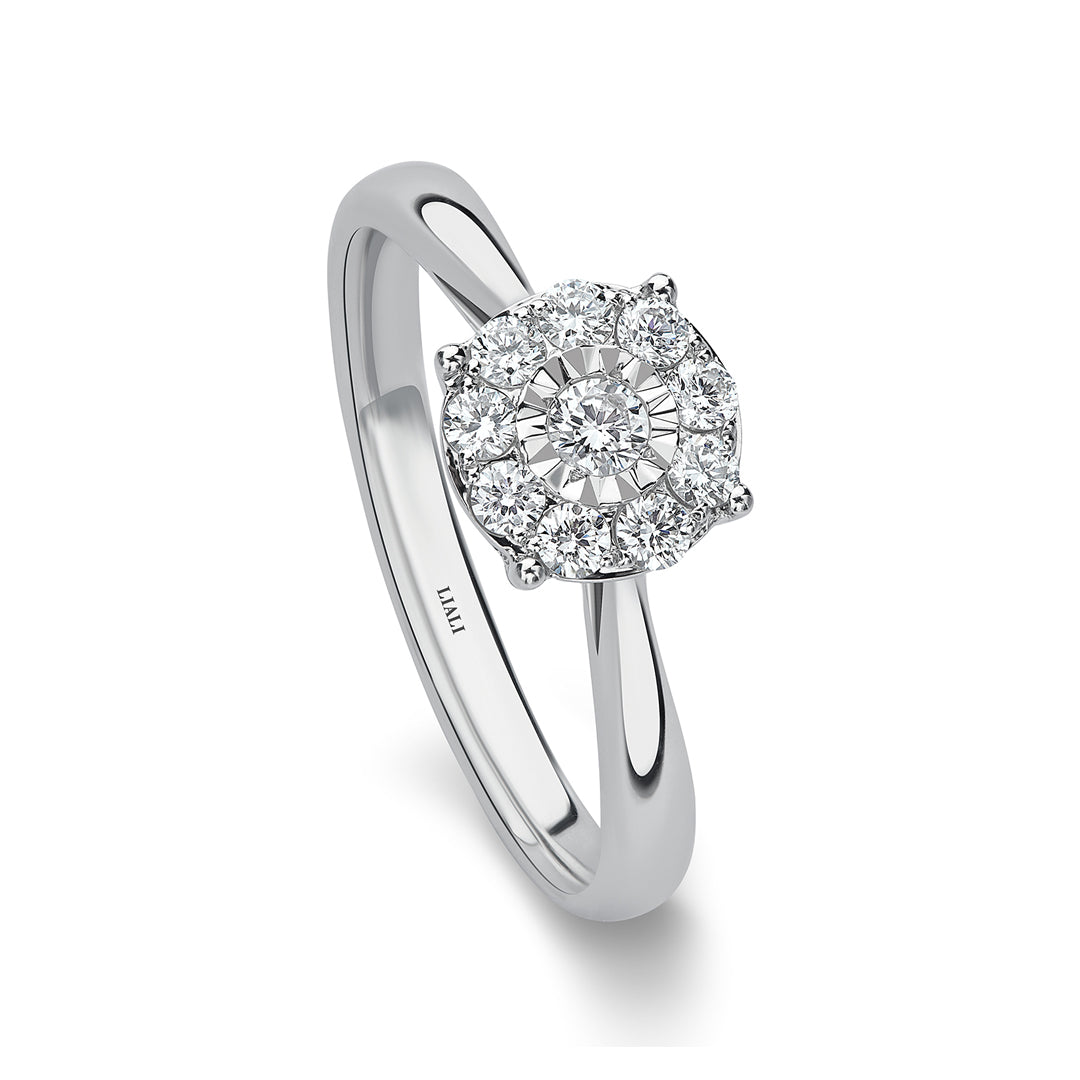 Mirage 1.5-Carat Look Diamond Cluster Ring in 18K white Gold by Liali Jewellery | Shop Online - www.lialijewellery.com 