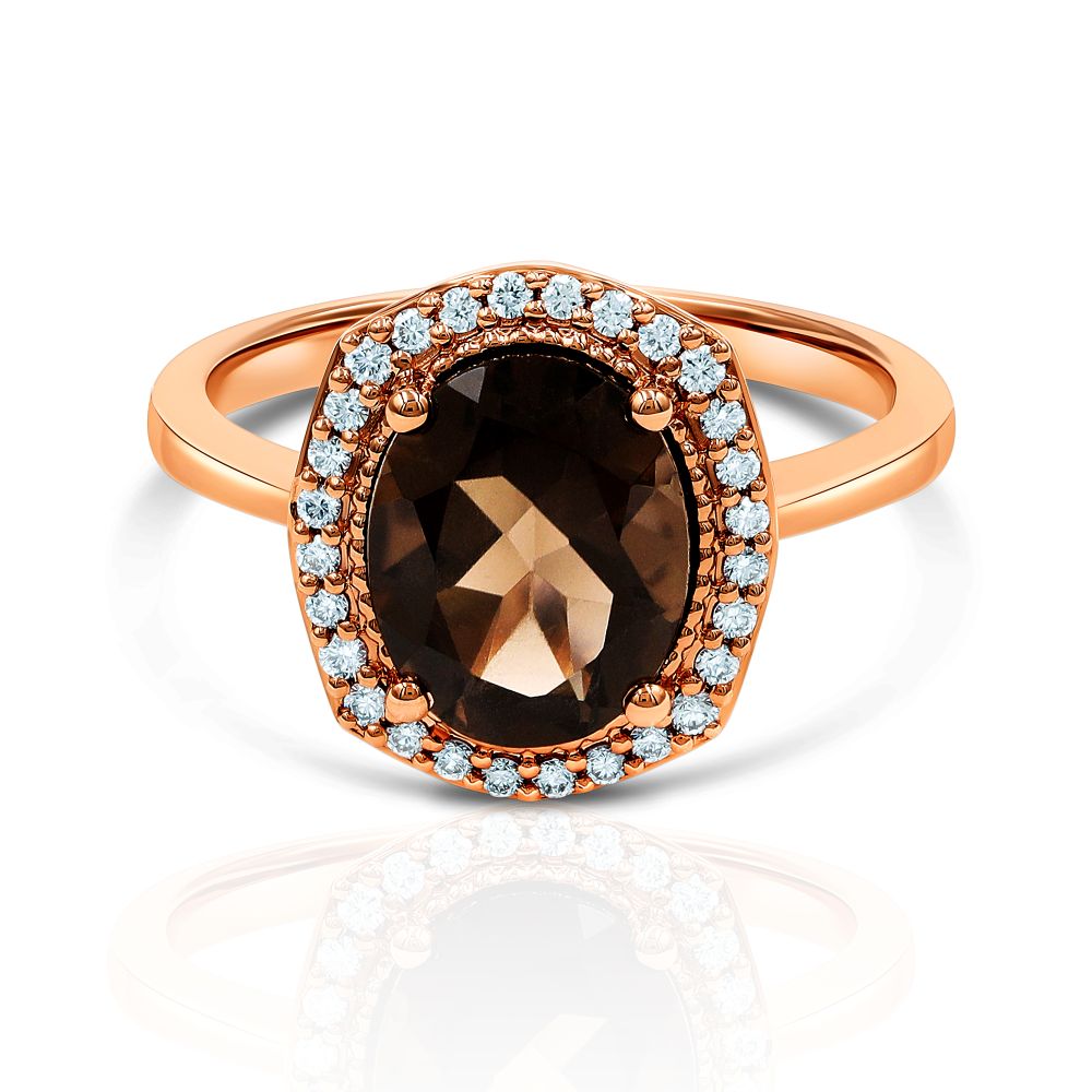Mocha Glow Smokey Topaz Diamond Halo Ring in 18K Rose Gold