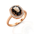 Mocha Glow Smokey Topaz Diamond Halo Ring in 18K Rose Gold