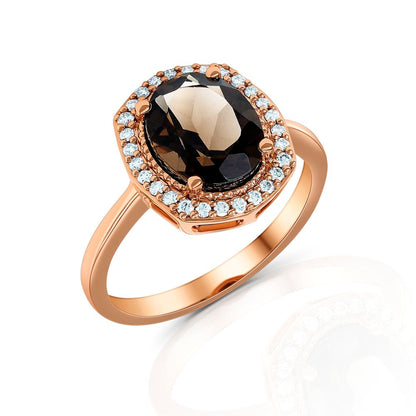Mocha Glow Smokey Topaz Diamond Halo Ring in 18K Rose Gold