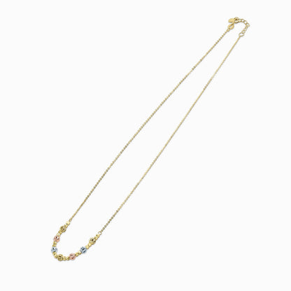 Tri-Color Faceted Bead Dainty Necklace in 18K Gold