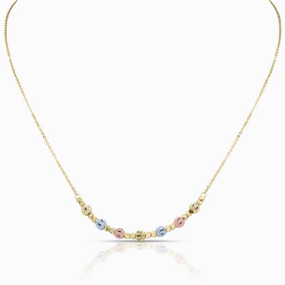 Tri-Color Faceted Bead Dainty Necklace in 18K Gold