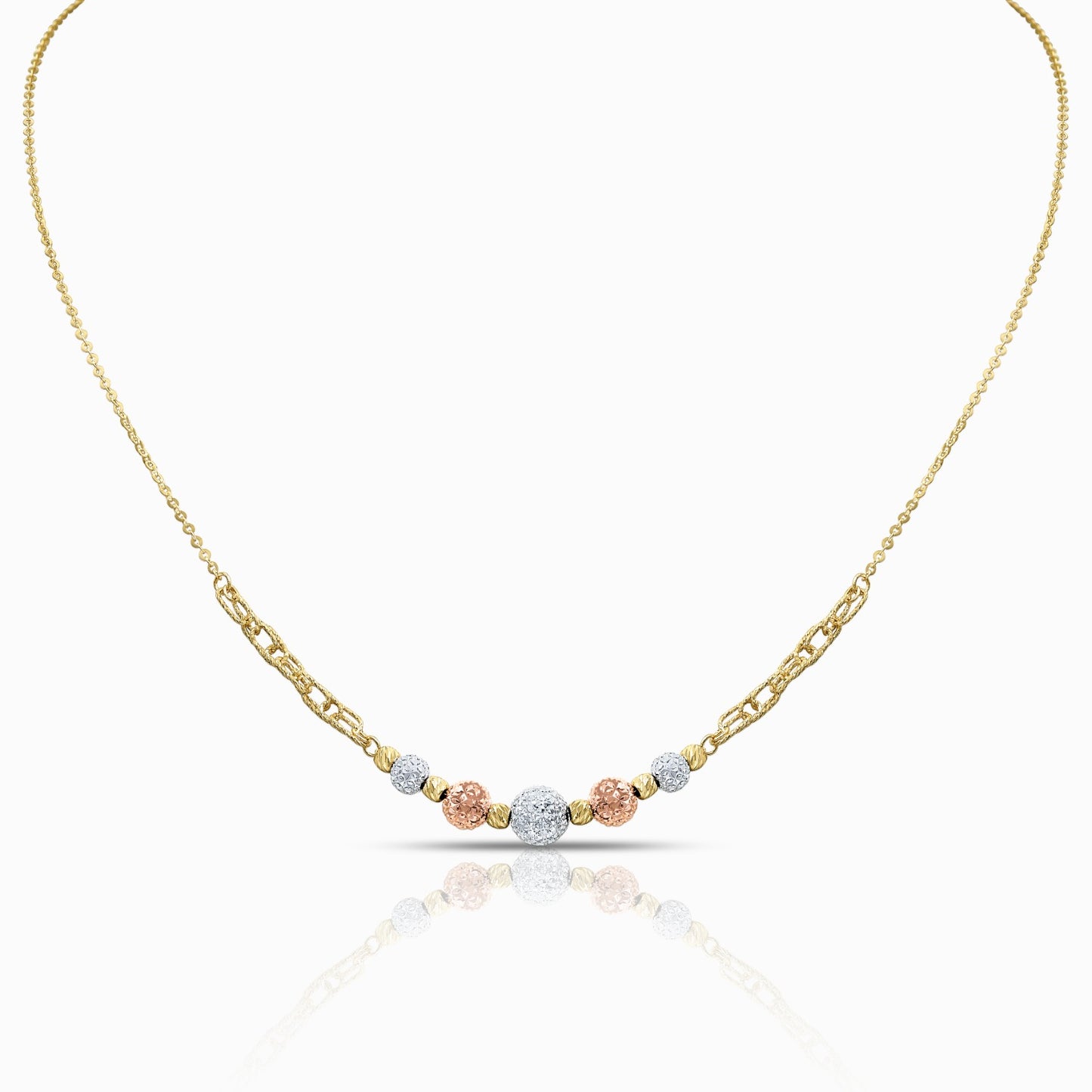 Tri-Color Diamond-Cut Sphere Necklace in 18K Gold