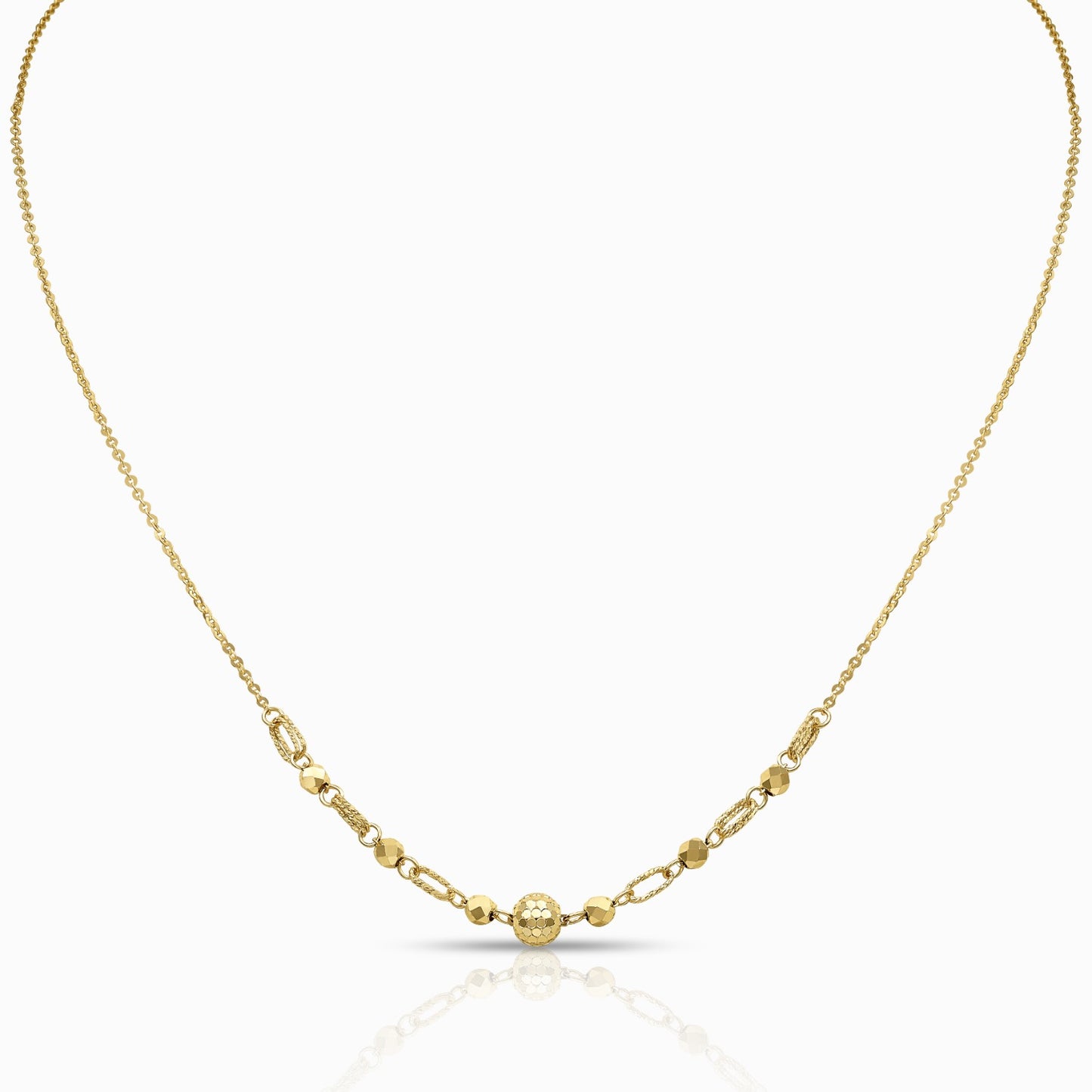 Textured Sphere & Link 18K Yellow Gold Necklace