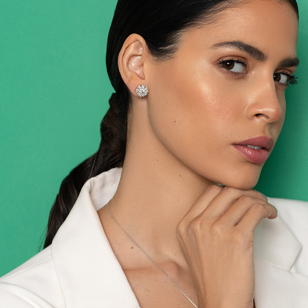 Mirage Round 2 Ct Look Diamond Stud Earrings in 18K Gold