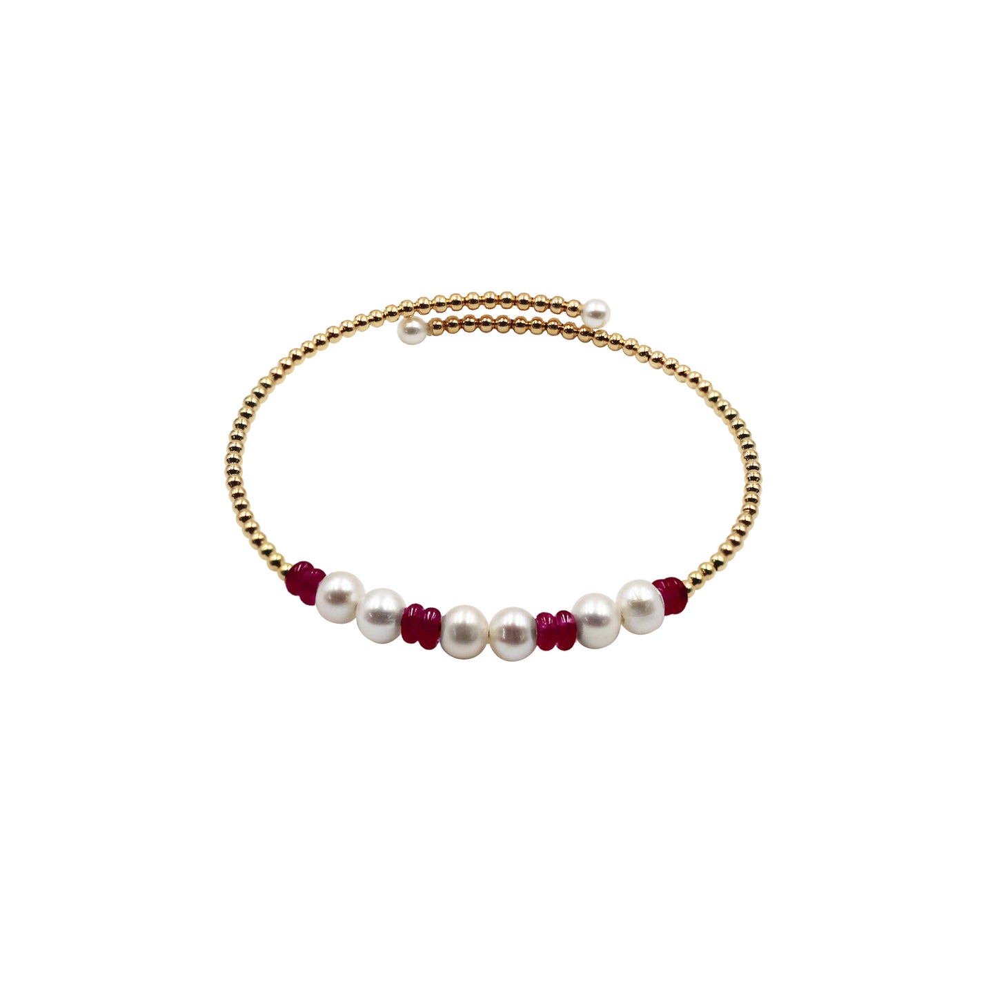 Sakura Ruby & Pearl Coiled Bangle in 18K Yellow Gold