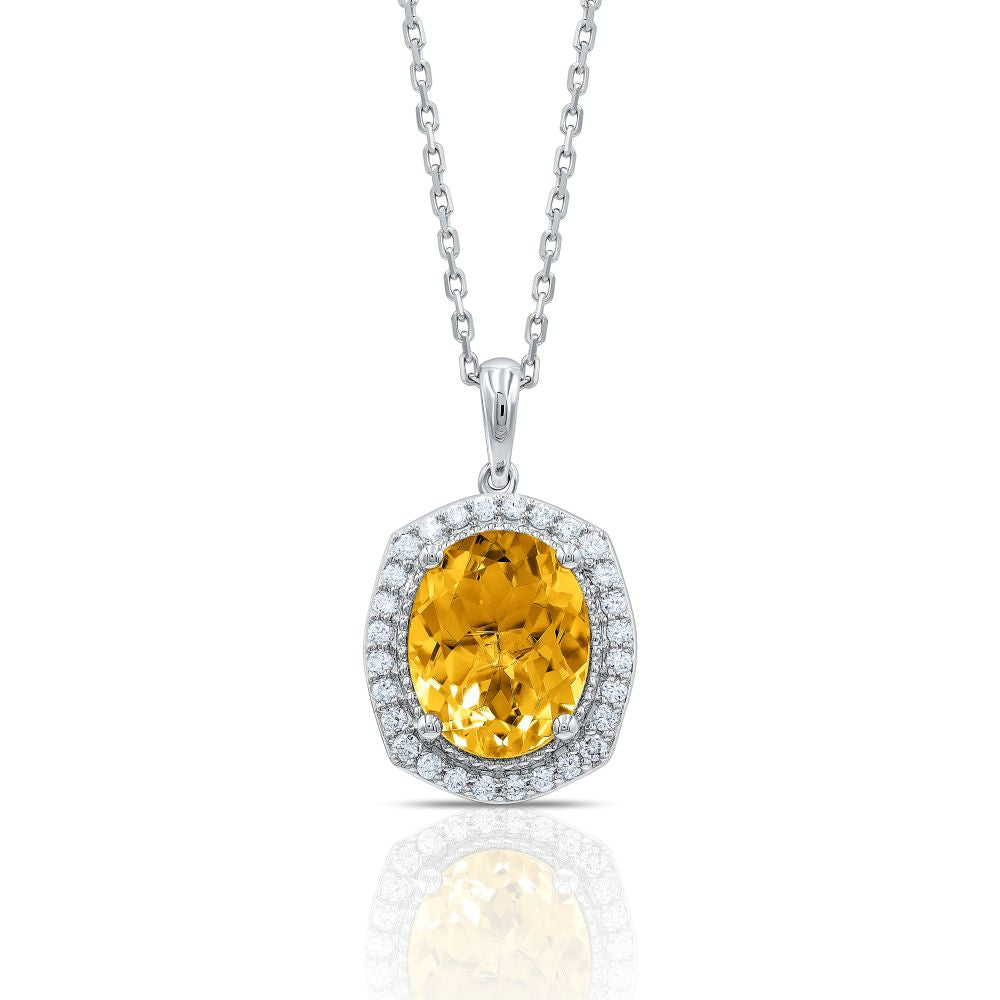 Honeylight Citrine Diamond Halo Pendant
