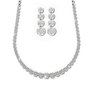 Classic Diamond Tennis Necklace & Earrings Combo in 18K White Gold