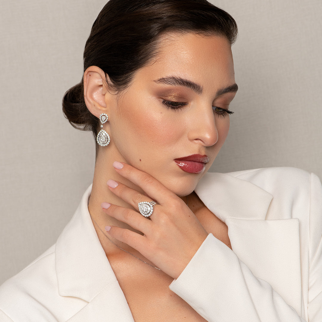 Mirage Large Diamond Pear Drop Earrings in White Gold