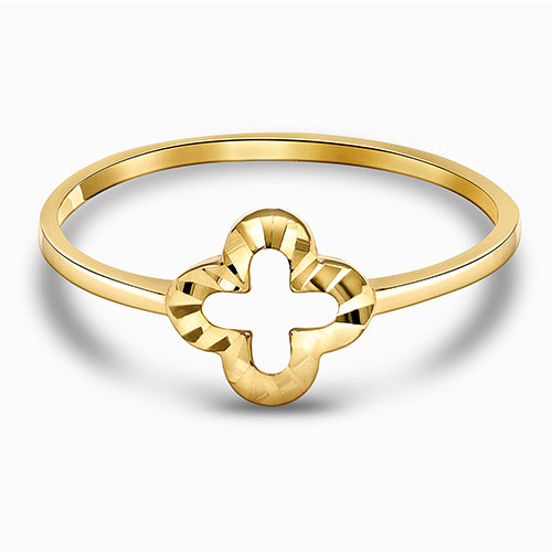 Textured Quatrefoil 18K Yellow Gold Stackable Ring