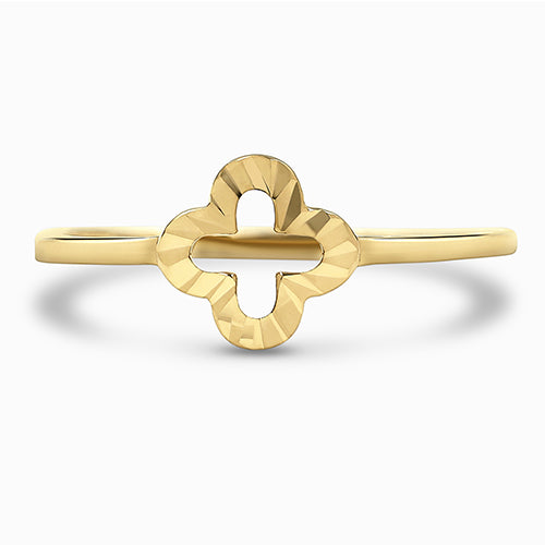 Textured Quatrefoil 18K Yellow Gold Stackable Ring