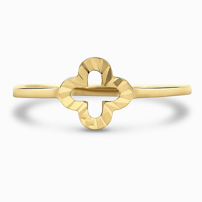 Textured Quatrefoil 18K Yellow Gold Stackable Ring