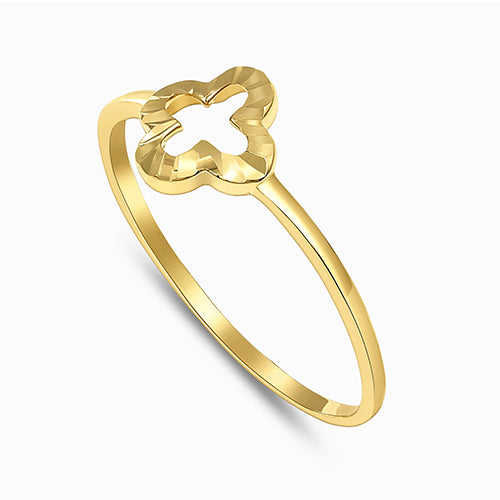 Textured Quatrefoil 18K Yellow Gold Stackable Ring
