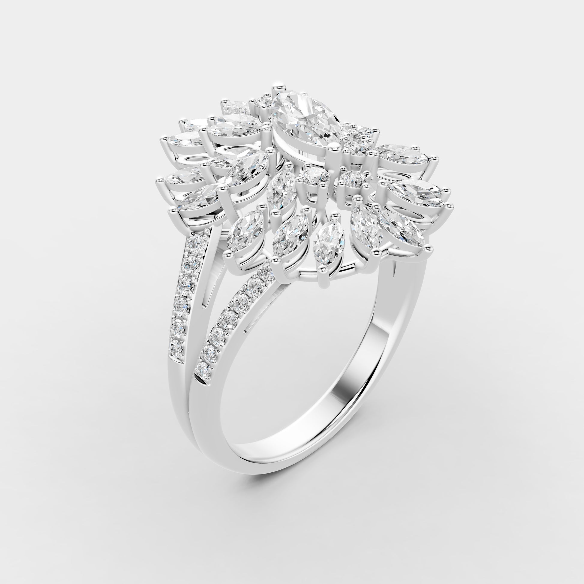 Red Carpet Radiant Marquise Bloom Diamond Ring 18K Gold by Liali Jewellery - Shpe online through www.lialijewellery.com - Best diamond Jewellery in GCC