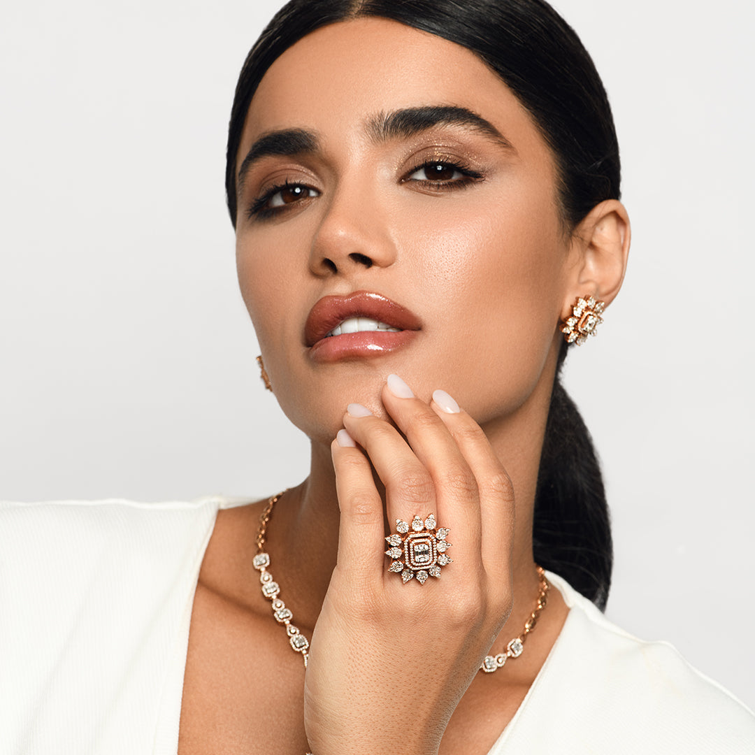 Red Carpet Rose Gold Diamond Sunburst Ring - Large