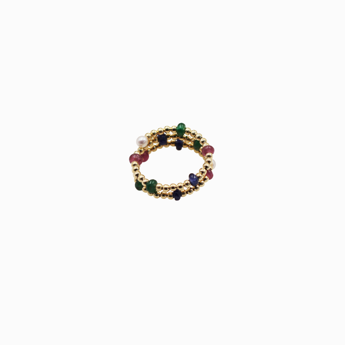 Sakura Multi-Gemstone & Pearl Triple-Coil Ring in 18K Yellow Gold