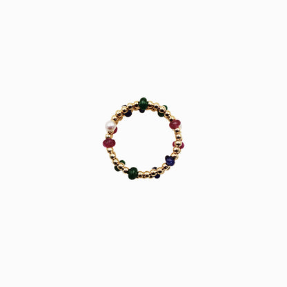 Sakura Multi-Gemstone & Pearl Triple-Coil Ring in 18K Yellow Gold