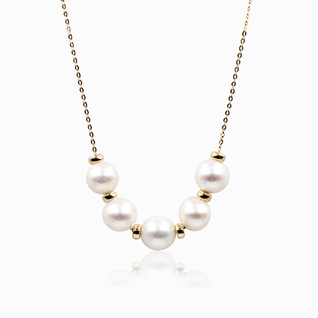Sakura Five-Pearl Station Necklace in 18K Yellow Gold