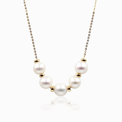 Sakura Five-Pearl Station Necklace in 18K Yellow Gold