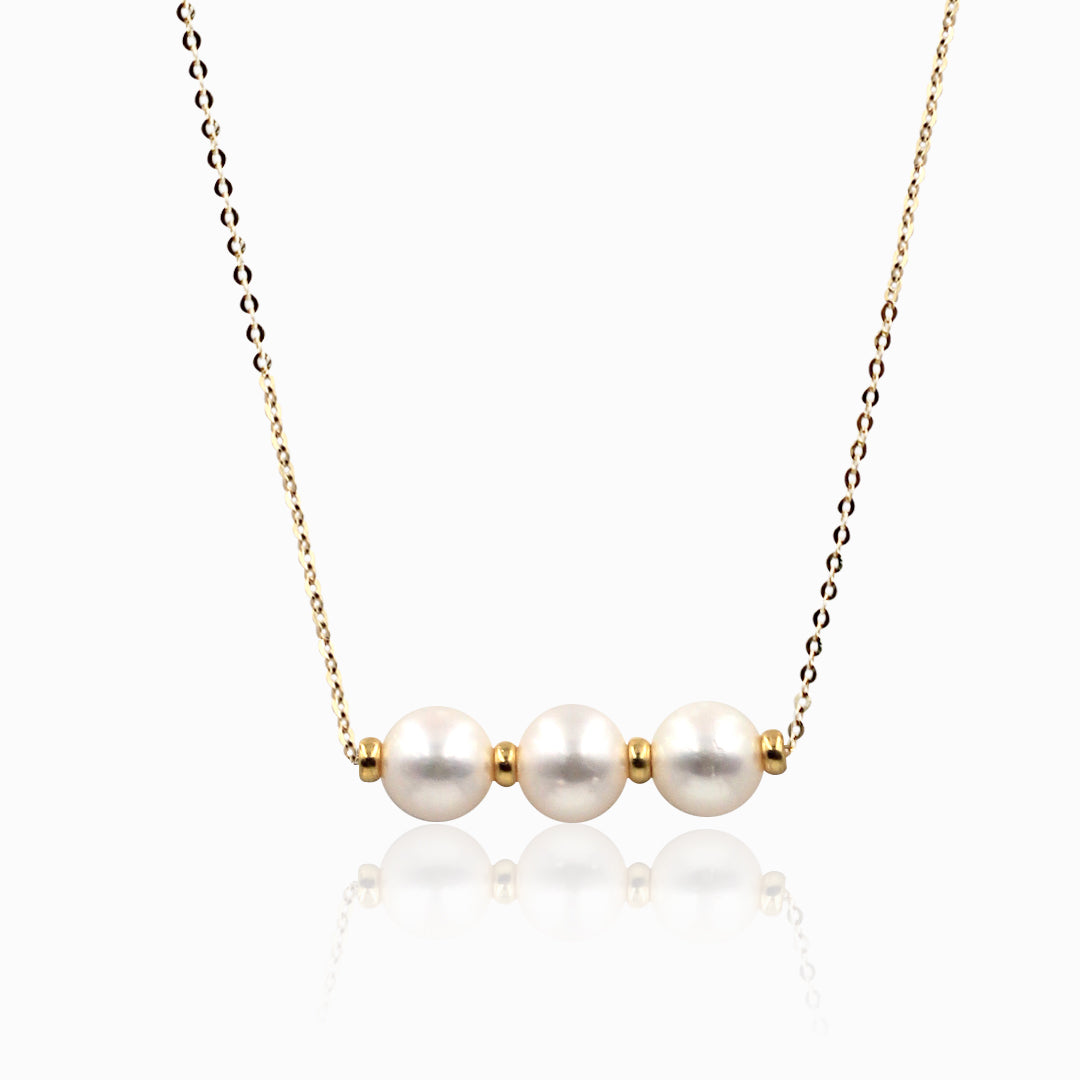 Sakura Trilogy Pearl Station Necklace in 18K Yellow Gold