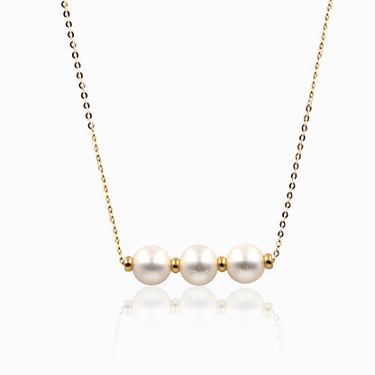 Sakura Trilogy Pearl Station Necklace in 18K Yellow Gold