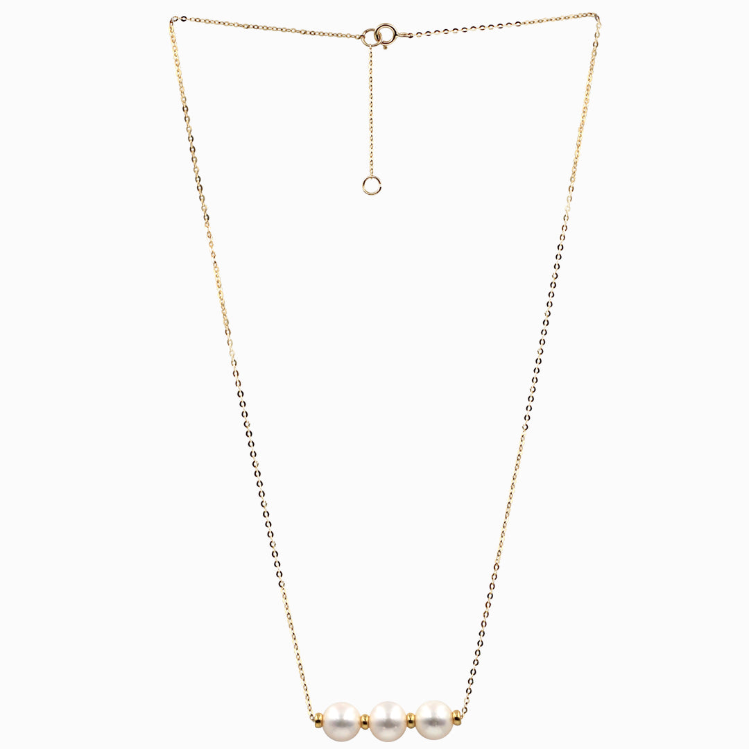 Sakura Trilogy Pearl Station Necklace in 18K Yellow Gold