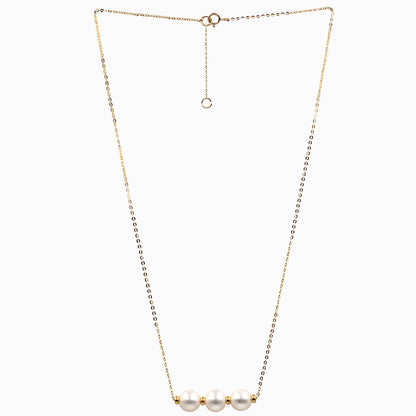 Sakura Trilogy Pearl Station Necklace in 18K Yellow Gold