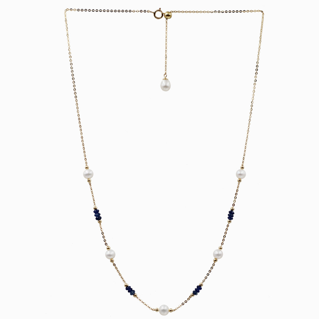Sakura Sapphire & Pearl Station Necklace in 18K Yellow Gold