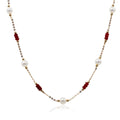 Sakura Ruby & Pearl Long Station Necklace in 18K Yellow Gold