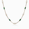 Sakura Emerald & Pearl Long Station Necklace in 18K Yellow Gold
